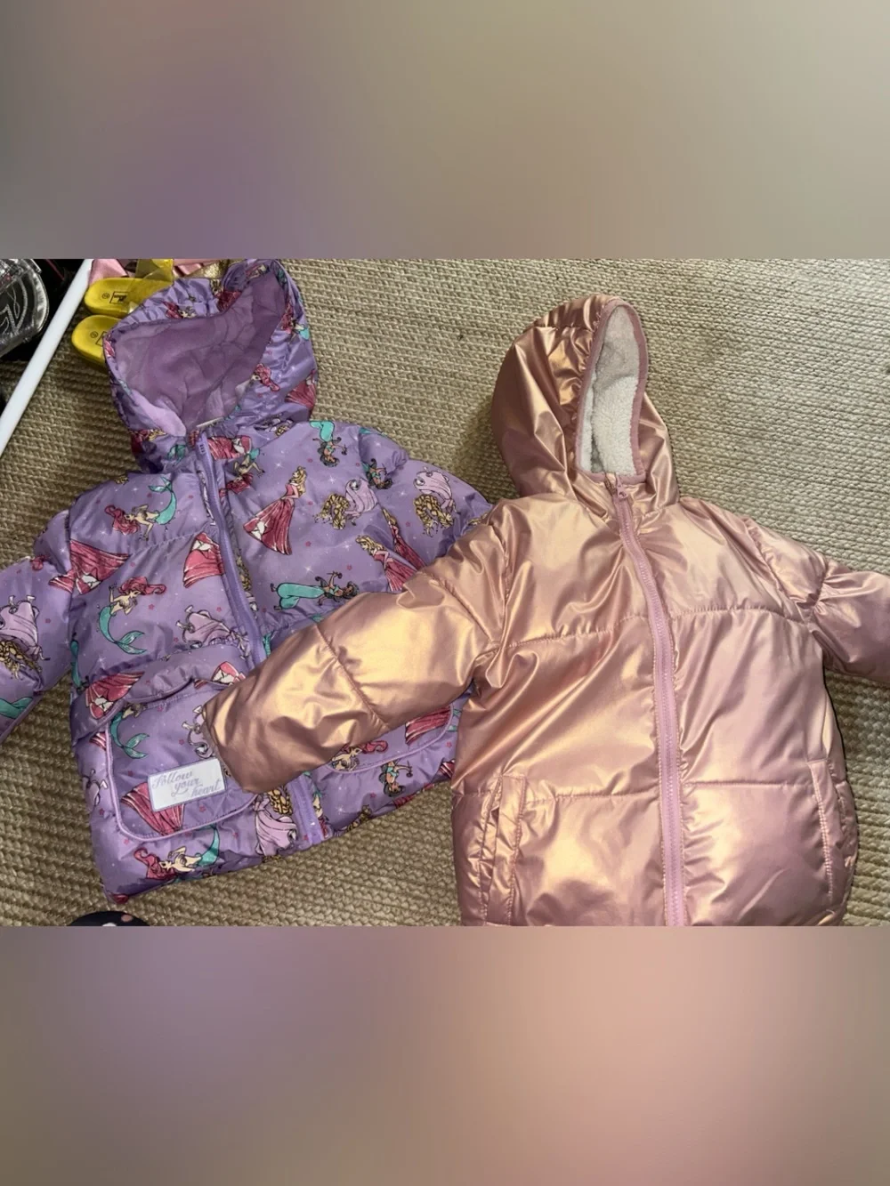 Disney Reversible Pink Metallic and Purple Princess Print Puffer Jacket